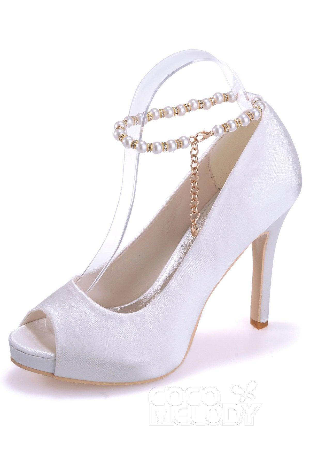 High Heel 11cm Heel Satin Peep Toe Bridal Shoes SWS16006 - COCOMELODY